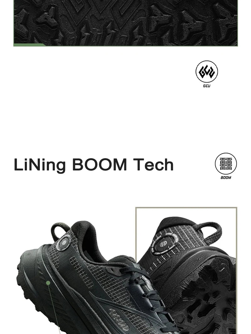 Li-Ning Men's DI LU 2 Trail Running Shoes XTRM-BOOM FIBER Cushion LN DWR Water Repellent LiNing Anti-slip Sports Shoes ARNV009