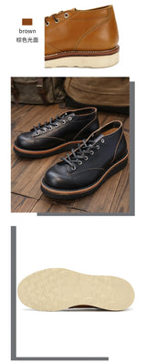 KOWM cow leather Hiking shoes Brown trekkin boots men  low cut workwear big toe shoes trendy casual ankle shoes walking sneakers