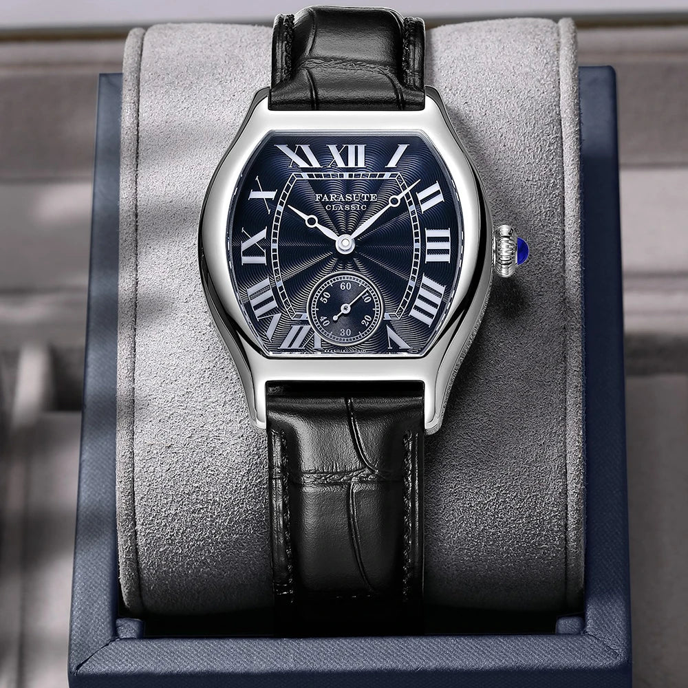 FARASUTE 36mm Retro Hangzhou Customized Manual Mechanical Movement Wristwatches Sapphire 5Bar Waterproof Watch Men Reloj Hombre