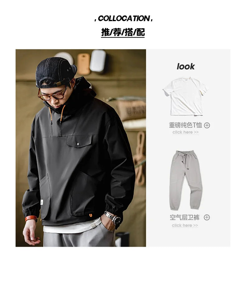 Maden Casual Outdoor Multi-pocket Hooded Men's Jackets Spring Fall Loose Windbreak Parka Ginger Climbing Outerwear Track Jacket