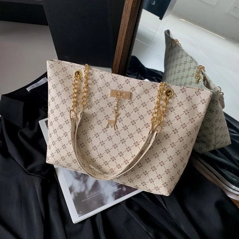 Women's Geometric PU Leather Tote Bag – Large Capacity Shoulder Bag