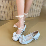 Cute Butterfly-knot Women Lolita Mary Jane Shoes Concise Thick Heel Leather Shoes Ladies Shallow Pumps