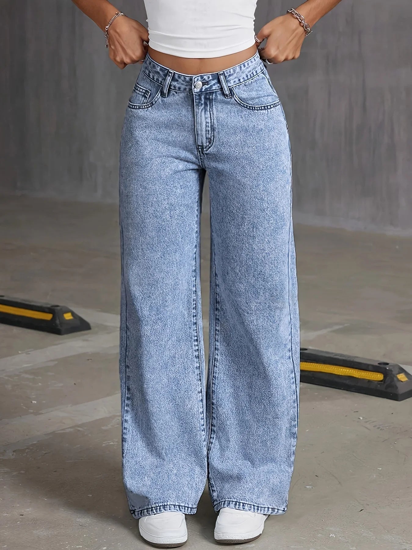 Women's Bow Embroidered Wide Leg Denim Trousers
