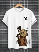 Men's Pure Cotton Graffiti Print Loose Fit Casual T-Shirt