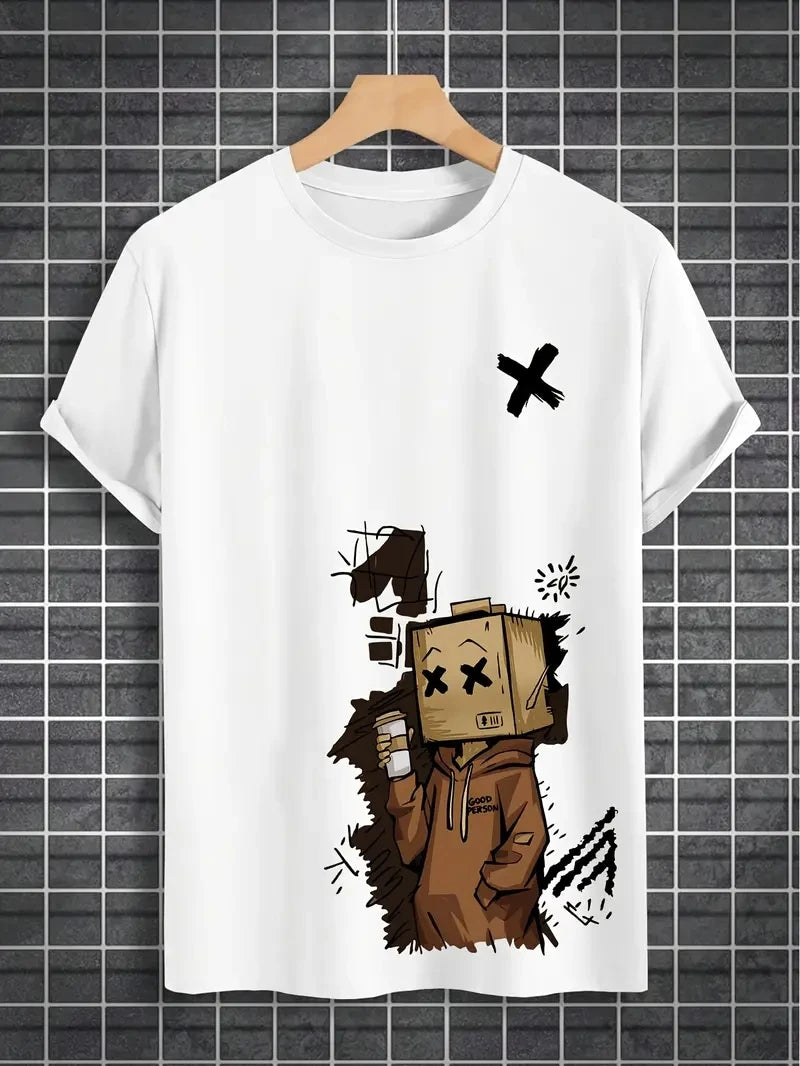 Men's Pure Cotton Graffiti Print Loose Fit Casual T-Shirt