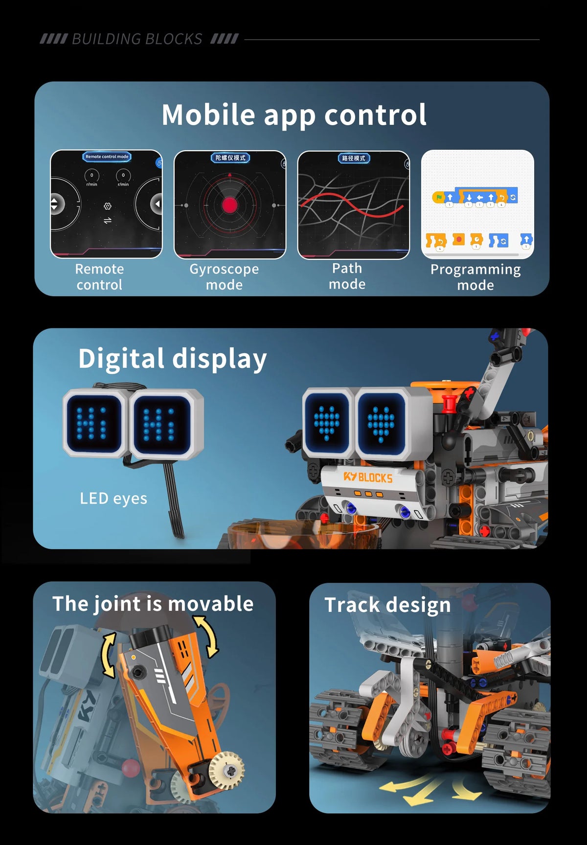 Digital display 5-in-1 transformable robot model assembly, remote control robot building blocks toy, children's toy gift