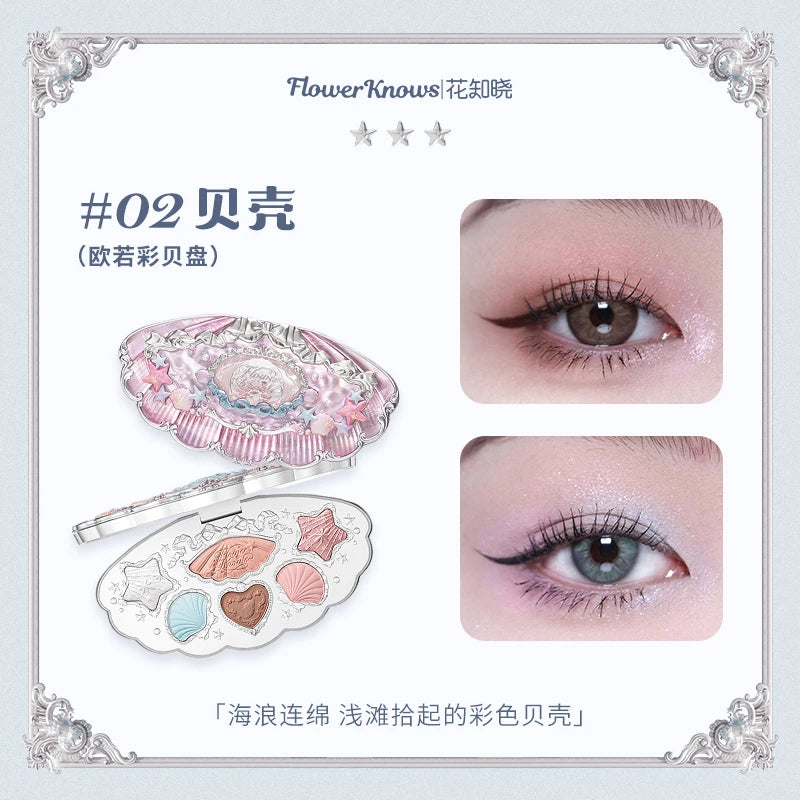 Flower Knows Strawberry Rococo Moonlight Mermaid Jewel Eyeshadow Palette 5 Colors Pearlescent Mashed Potatoes 2023