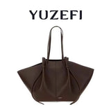 YUZEFI Women Tote Bag Solid Color Retro Minimalist Relaxation Luxury Versatile Daily Commuter Travel Large Capacity Shoulder Bag