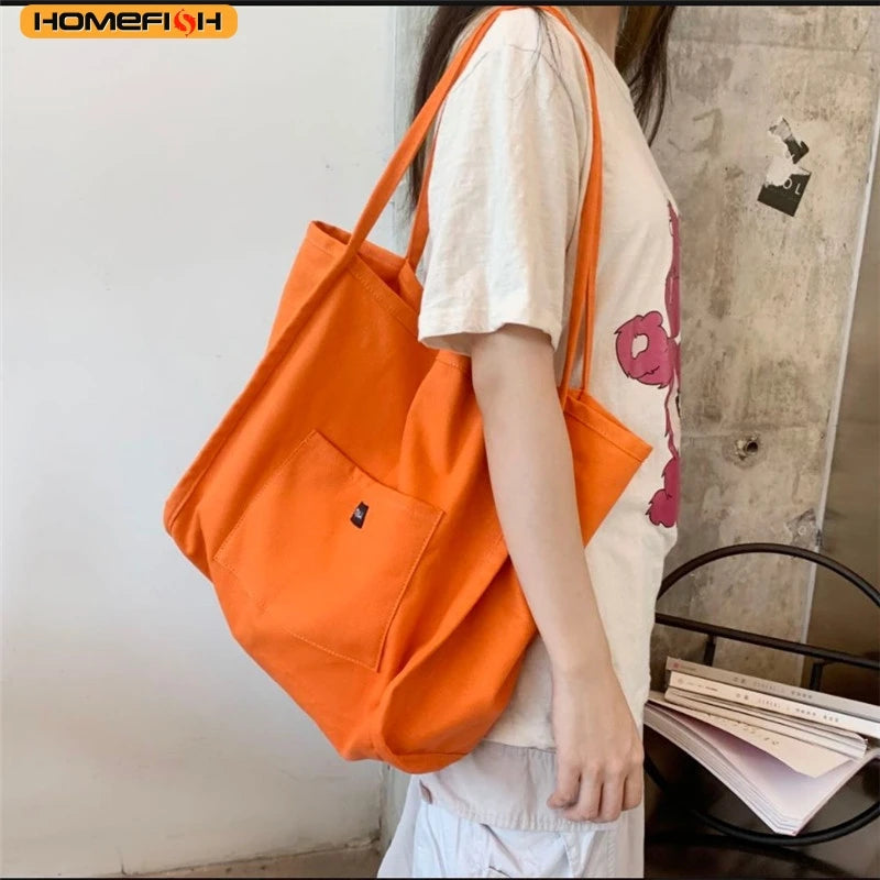 HOMEFISH High Quality Canvas Tote Bag, Women Simple Reusable Shopping Shoulder Handbag for Daily Casual Use