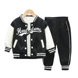 3pcs Set Kids Boys Clothes Baseball Coat+T-Shirt+Pant Spring Autumn Letter Print Sweatshirts Black Sports Casual Outfits Clothes