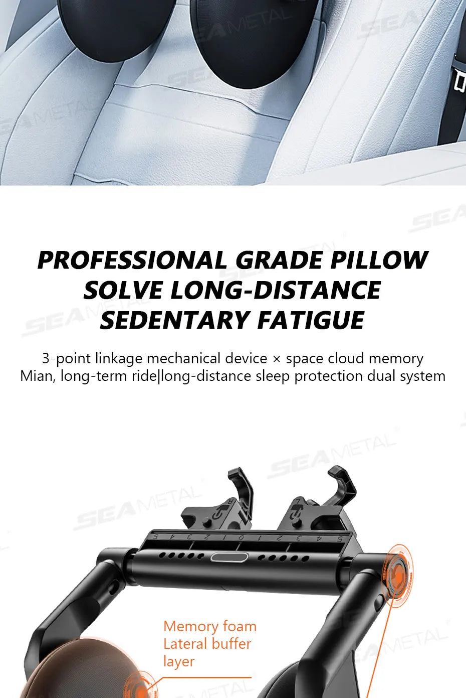 SEAMETAL Multifunctional Car Headrest 3D Memory Foam Neck Support Pillow Free-Adjustment Neck Protection Pillow for Traveling