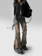 Women's Y2K Cargo Flare Jeans | Vintage Low Rise