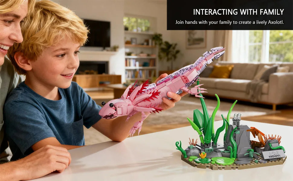 998PCS Creative Aquatic Amphibian Axolotl Model Building Blocks Construction Bricks Toy Gift For Adult