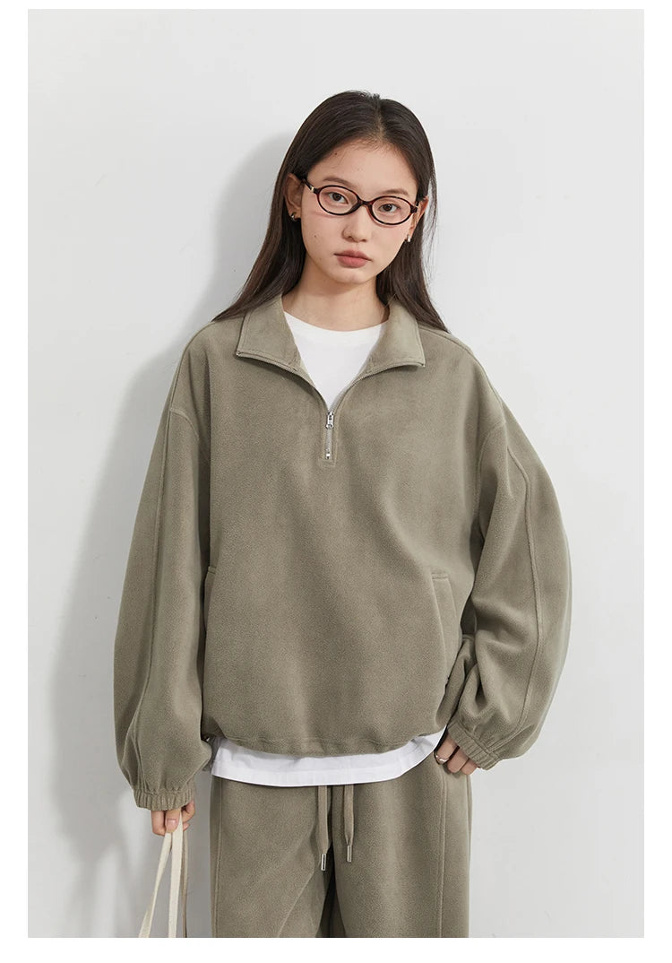 CHIC VEN Women Sweatsuit Loose Casual New Granular Velvet Stand Collar Female Top Pants Set for Woman Sport Autumn Winter 2025