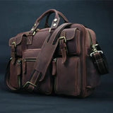 Vintage Crazy Horse Genuine Leather Men Briefcase Large Business Bag Tote Office Bag 15.6“Laptop Case attache Male Shoulder Bag