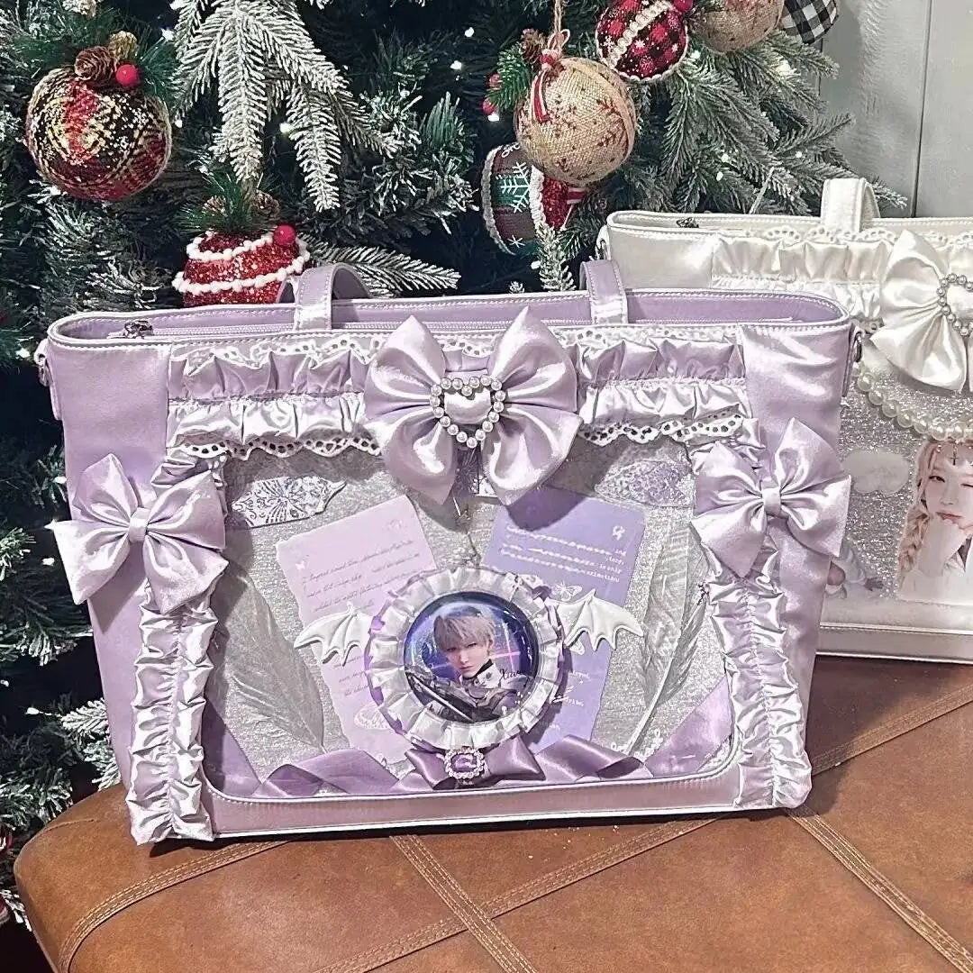 New Y2k Sweet Ita Shoulder Bag Lolita Girl Transparent Tote Bag Women Large Capacity Lace Crossbody Bag Cute DIY Display Handbag