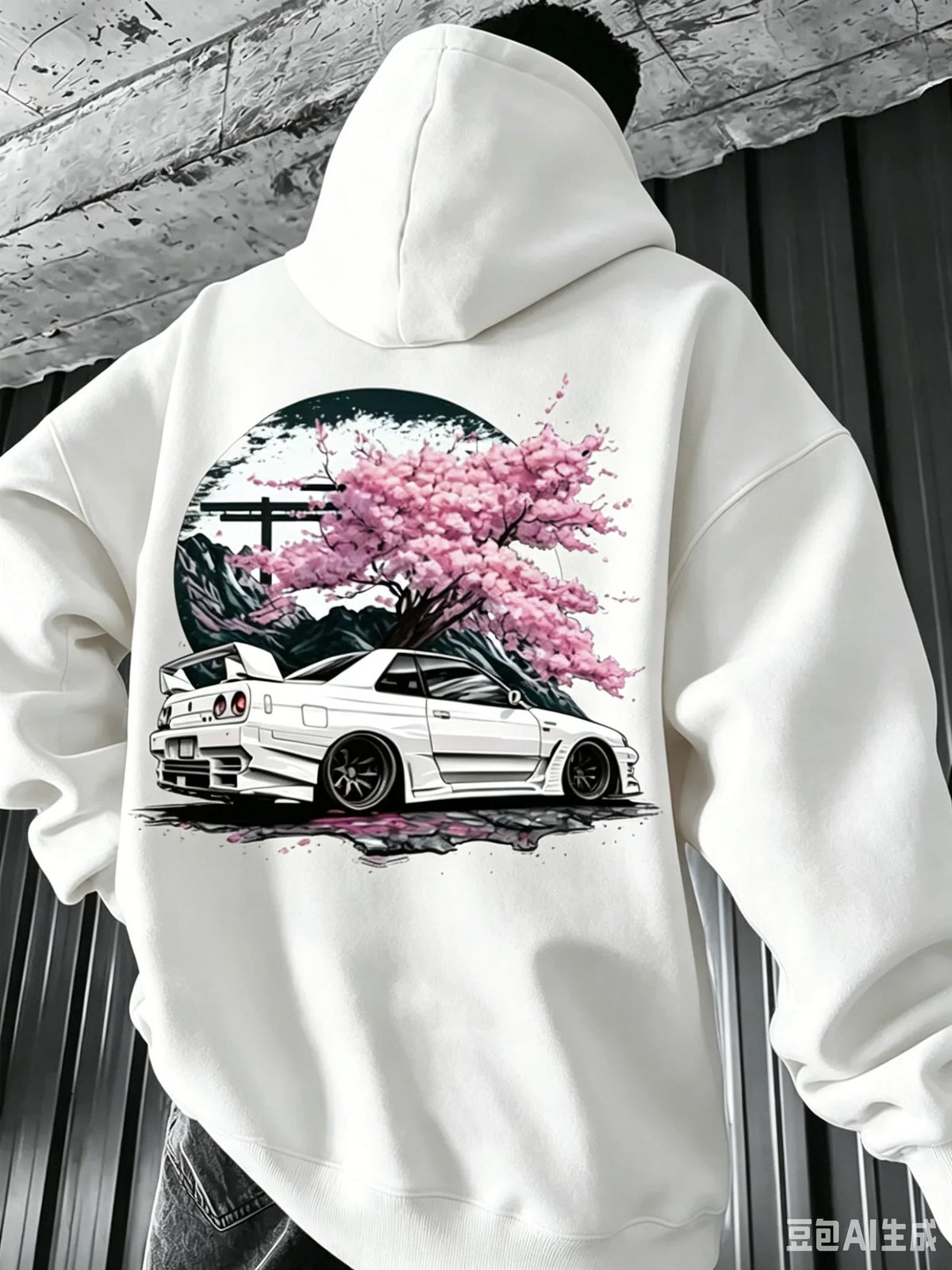Men's JDM Car & Cherry Blossom Fleece Hoodie