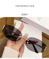 Oversized Rimless Oval Sunglasses – UV400 Metal Frame