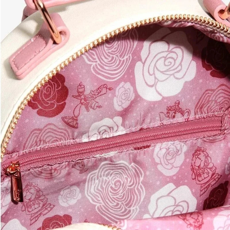 Loungefly Beauty and The Beast Floral Sketch Mini Backpack Shoulder Bag Travel Bag Student Backpack Birthday Gift