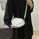Durable Cute Shell Shoulder Bag Minimalist with Pearls Design Crossbody Bag PU Leather Pearl Decorated Handbag for Women Girls