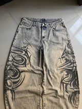Men’s Y2K Gray Printed Loose-Fit Jeans
