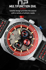 NAVIFORCE Sports Multifunction Waterproof Watches for Men Fashion Leather Luxury Brand Quartz Analog Luminous Square Wrist Watch