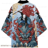 Men's Dragon Print Kimono Cardigan — Oversized Haori Yukata Shirt