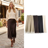 Willshela Lace Hem Pleated A-Line Midi Skirt