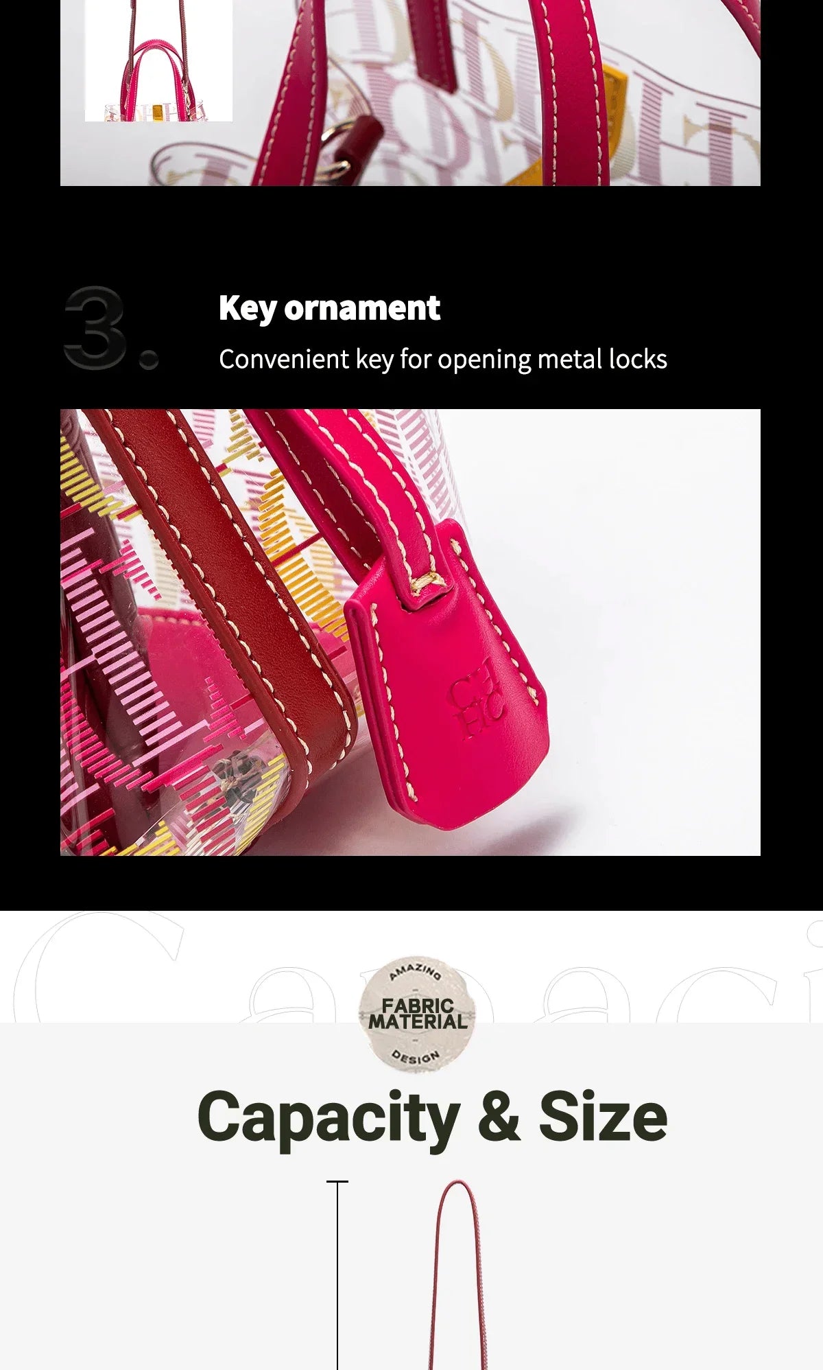 CH Transparent PVC Bucket Bag Women Colorful Jelly Tote Bags Small Crossbody Shoulder Handbag with Inner Pouch