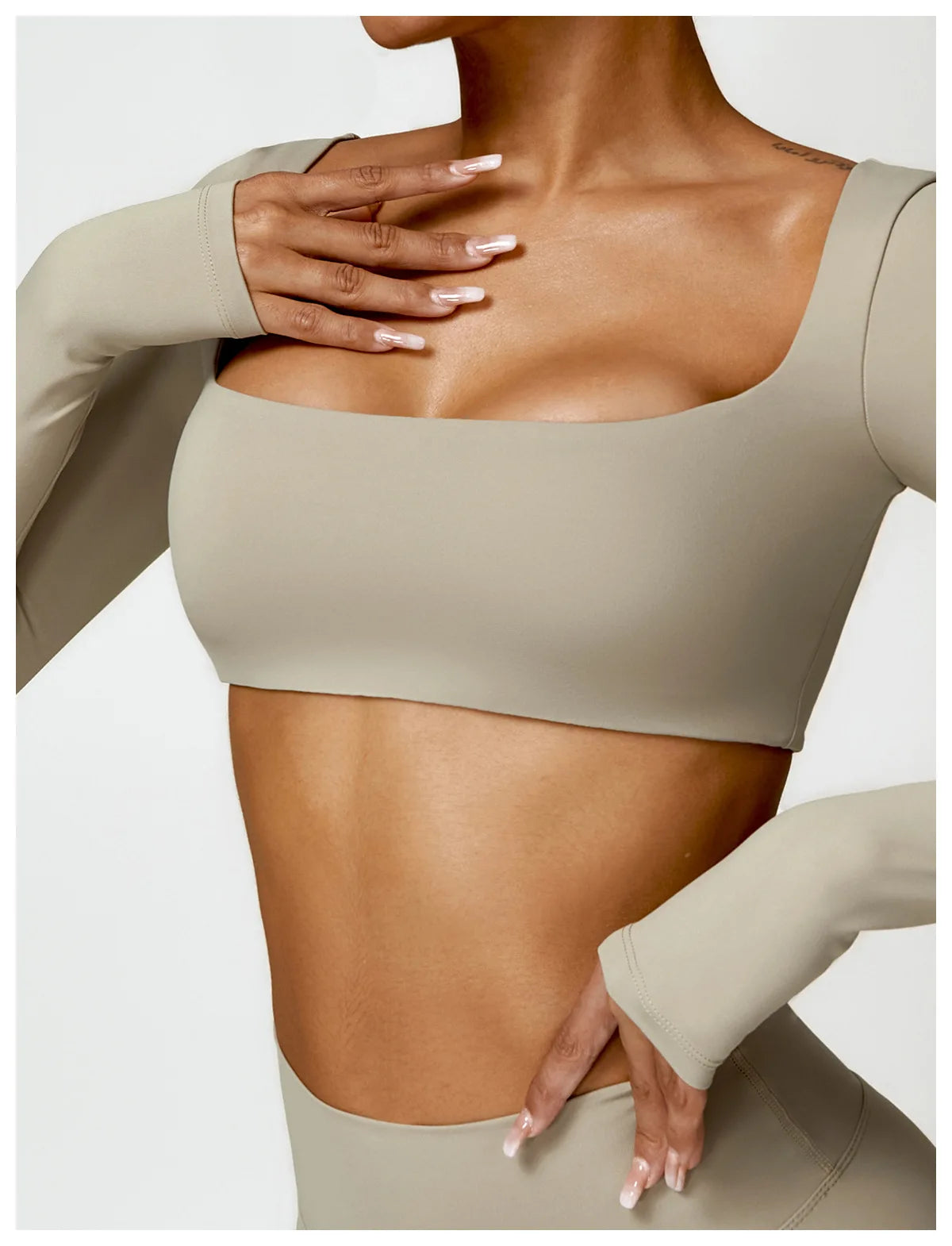 2-Piece Women's High-Waist Yoga Set – Seamless Long Sleeve Workout Suit