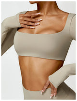 2-Piece Women's High-Waist Yoga Set – Seamless Long Sleeve Workout Suit