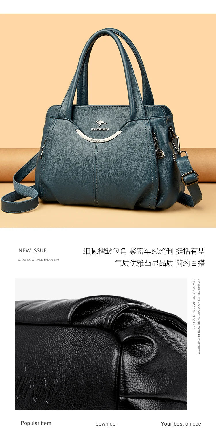 Genuine Soft Leather Handbags for Women Vintage Shoulder Tote Bag Luxury Designer Ladies Large Capacity Purse Bags Sac A Main