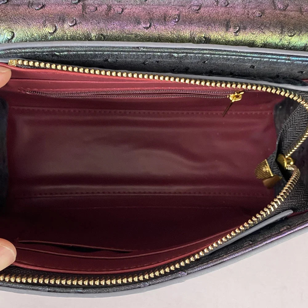 Advanced Ostrich Pattern Diamond Inlaid Women's Handbag New Fashionable High-End Shoulder Crossbody Bag
