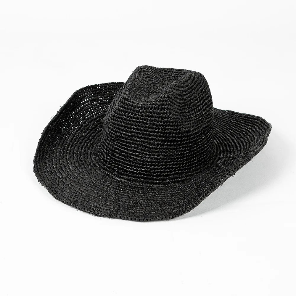 USPOP Crochet Raffia Sun Hat – Curled Brim Straw Hat