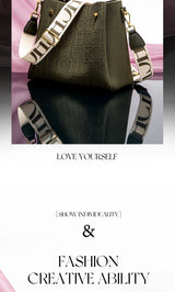 CH New Jacquard Letter Women Bucket Bag Wide Printed Strap Crossbody Purse Large Capacity Ladies Casual Daily Handbag Gift