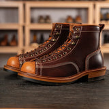 KOWM Hiking shoes men's cowhid boots British leather trekking shoes thick soled ankle sneakers cowhide high top motorcycle boots