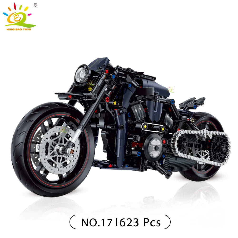 HUIQIBAO 1:8 Classic Motorbike Building Blocks High-tech Model Moto City Racer Bricks Toy for Kid Boy Children Adult MOC Car Set