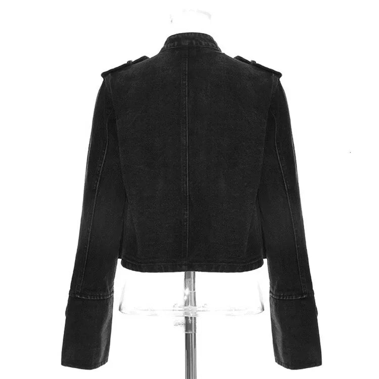 Split-Button Cropped Denim Jacket – Streetwear Jean Outerwear