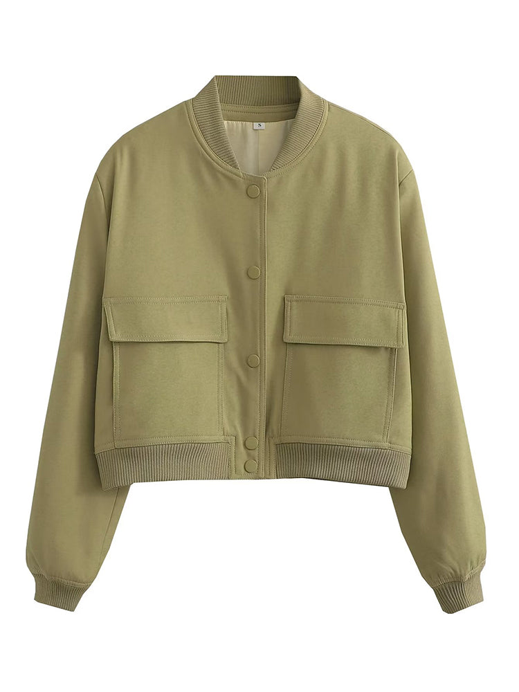 Willshela Women's Solid Bomber Jacket with Pockets