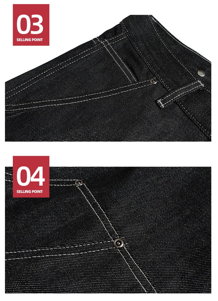 MIJKO Black Original Cow Jeans Wood Trousers Bright Line Design Comfortable Fit Workwear Casual Pants ZJ118