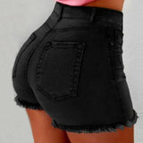 Women's High Waist Distressed Denim Shorts | Retro Slim Fit