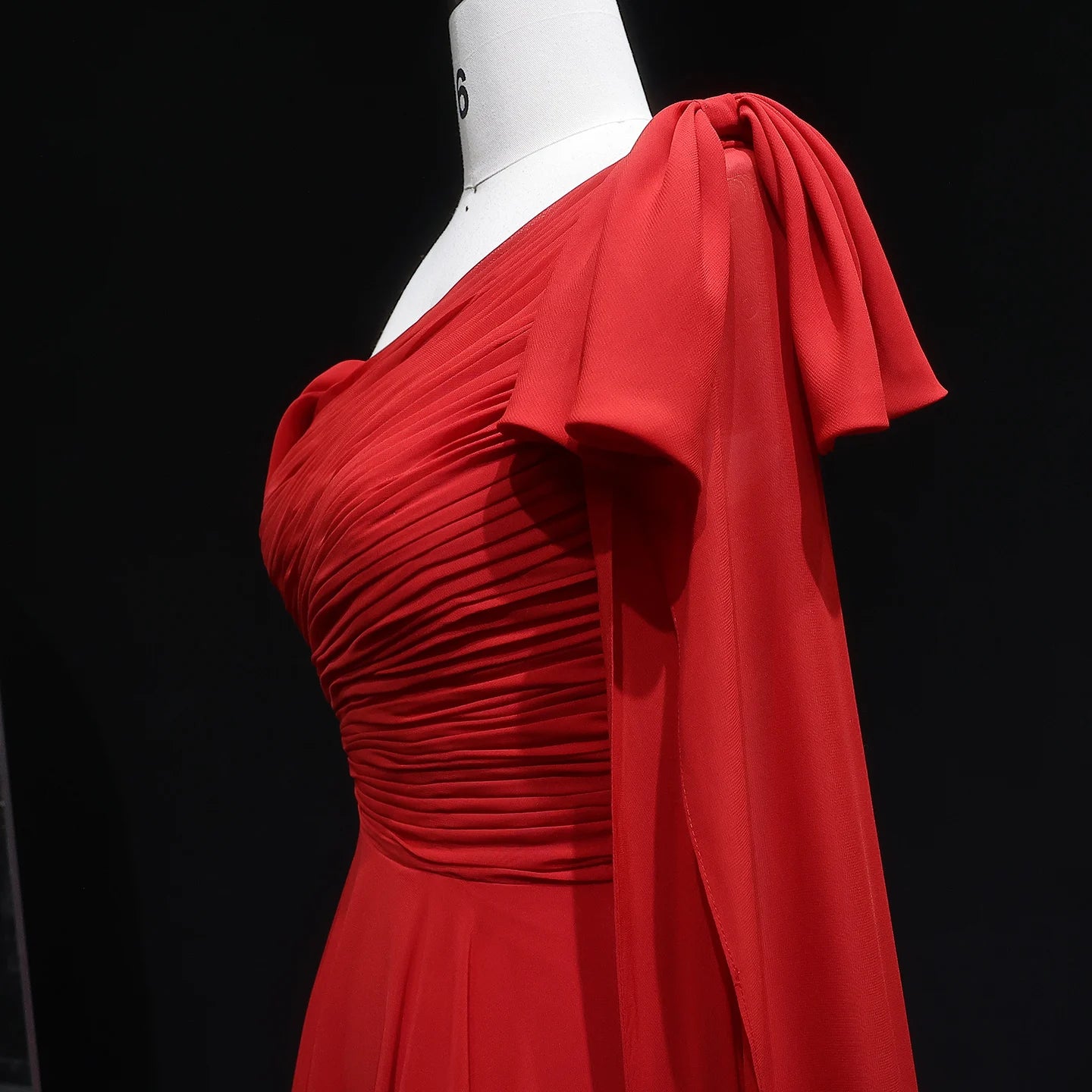 Sharon Said Red Off-Shoulder Satin Evening Gown with Bow Cape