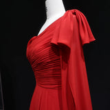 Sharon Said Red Off-Shoulder Satin Evening Gown with Bow Cape