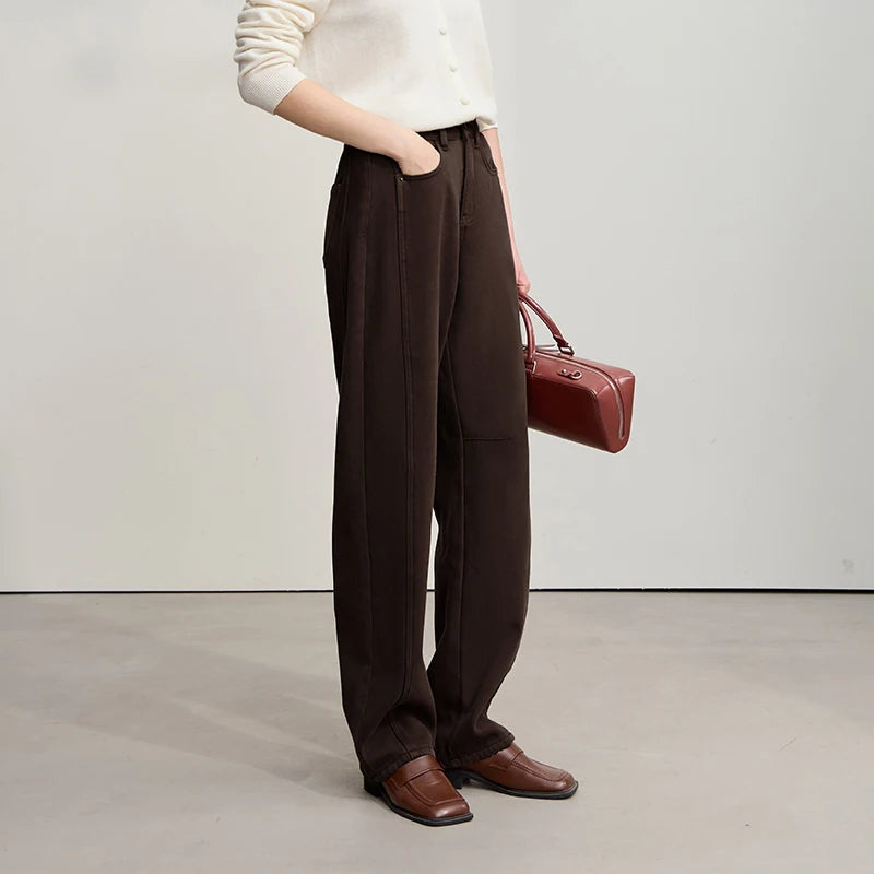 AMII Wide-Leg Cotton Jeans | Warm Winter Denim for Women