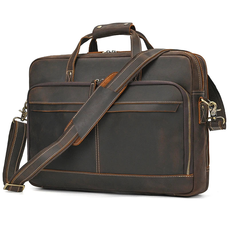 Men Briefcase Genuine Leather Laptop Bag 14 15.6" PC Doctor Lawyer Computer Bag Cowhide Male Briefcase Leather Men Business Bag