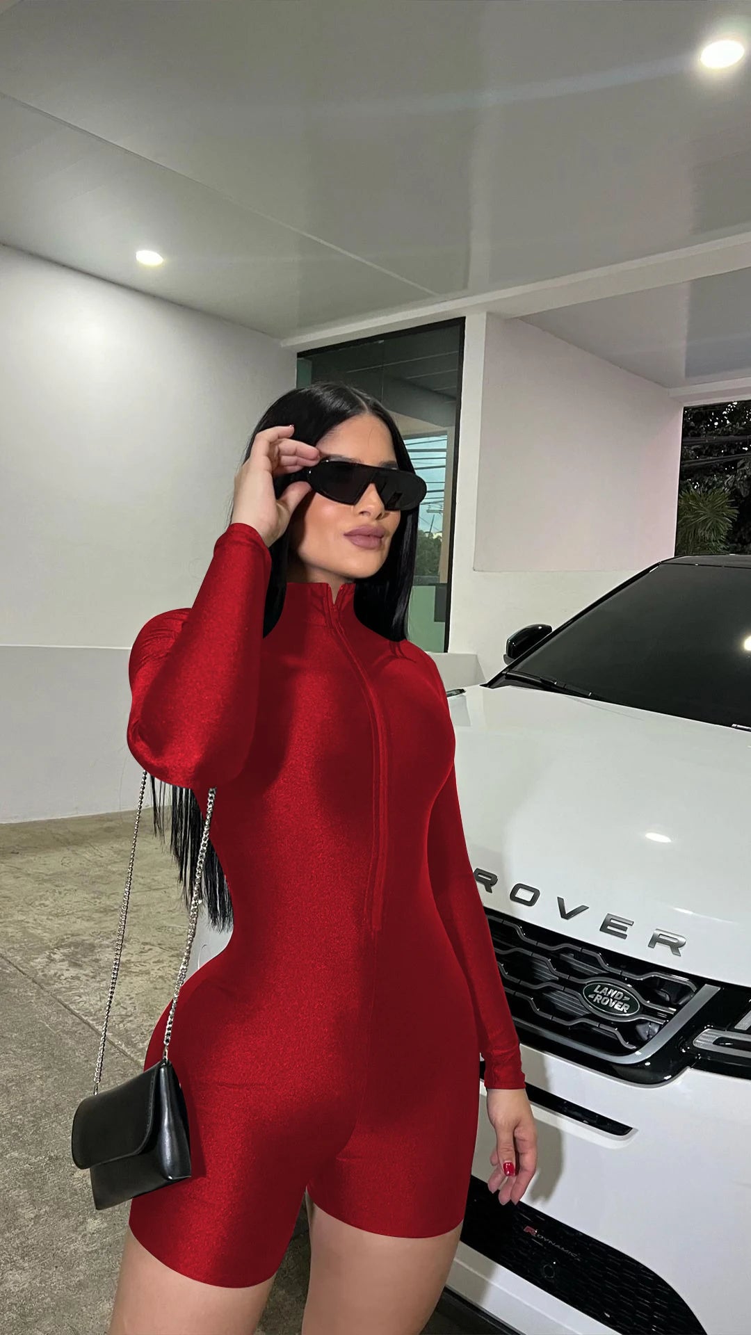 Long Sleeve Zip-Up Bodycon Romper