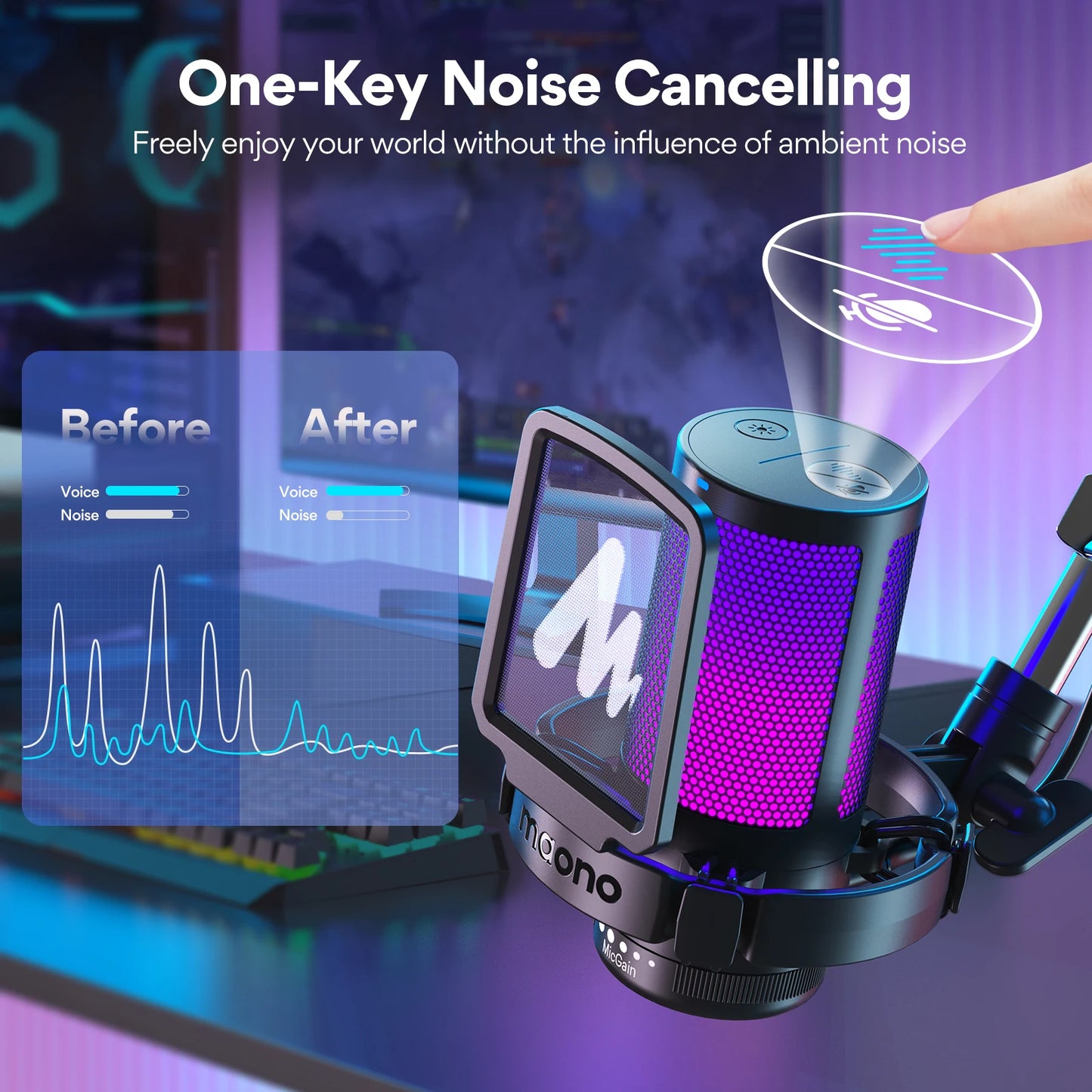 MAONO DGM20S USB Gaming Microphone with RGB & Boom Arm