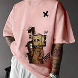 Men's Pure Cotton Graffiti Print Loose Fit Casual T-Shirt