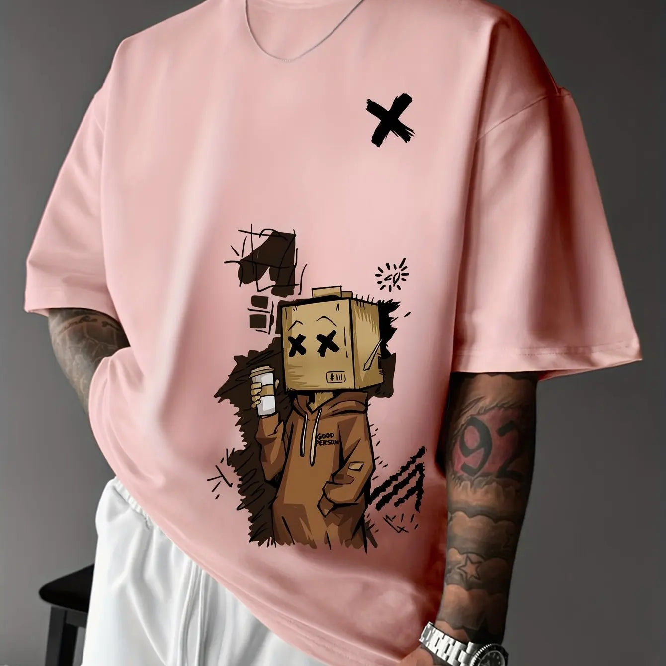Men's Pure Cotton Graffiti Print Loose Fit Casual T-Shirt