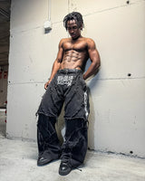 Y2K Patchwork Stripe Fur-Trim Jeans